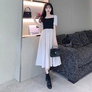 [kaistoreofc] Dress Wanita Panjang Kasual Hitam Moka Cream Dress With Outer Tank Top Simple Elegan B