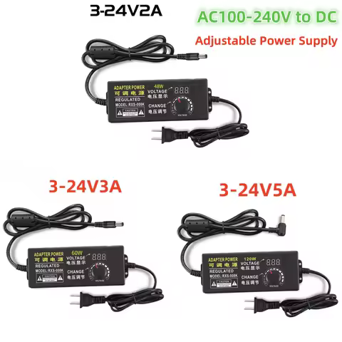 AC110V-220V To DC3V-24V 2/3/5A Adjustable Power Supply with Display Voltage Regulated Power Dimmer S