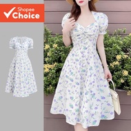 Women Boho Ditsy Floral Pattern Ruched Spring/Summer Multicolor Dress L134ED333