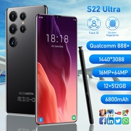 【original ready】Original phone S22 Ultra S22Ultra 6.8 Inch hp 12G RAM 512G ROM 16MP 64MP 6800mah cheap cellphone washing warehouse Android 12.0 AI powered Face Recognition Unlocked Mobile Phones Qualcomm 888+