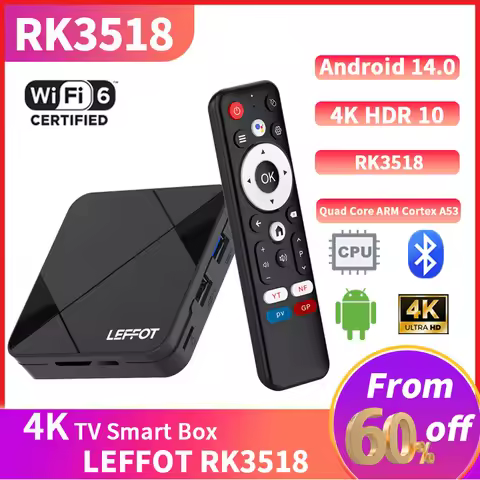 New Style LEFFOT RK3518 Android 14.0 TV Box BT5.0 Wifi6 A53 Support Youtube Media Player 4K Google V