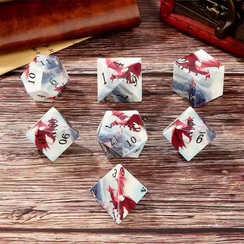 7pcs/set Plastic Polyhedral Dice with UV Printed Dragon Octopus Table Board Role Play Gaming Accesso