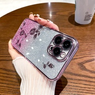 Bling Bling Roses Flower Gradient Color Glitter Plating Phone Case For iPhone 16 15 Pro Max i16 i6Pl