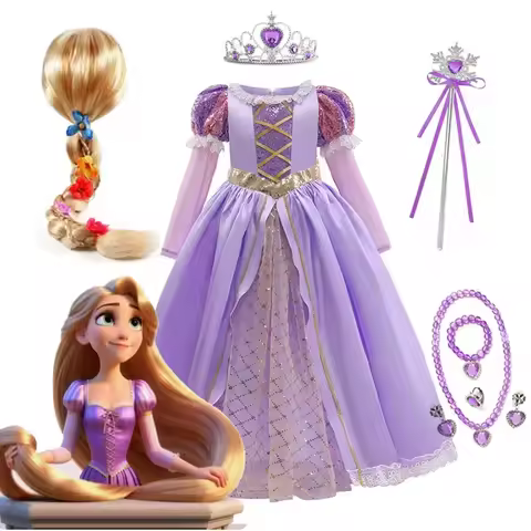 Disney Rapunzel Princess Dress for Girls Tangled Cosplay Costume Kids Halloween Christmas Carnival B