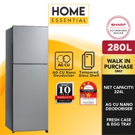 Sharp 280L 2 Door Refrigerator AG CU Nano Deodoriser Fridge SJ285MSS | Smile Series | Peti Sejuk | Peti Ais