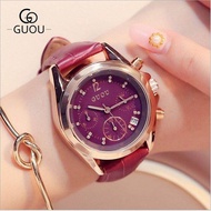 GUOU 8175 Fashion Crystal Womens Watches Luxury Ladies Watch Rhinestones Watches Leather Strap Auto 