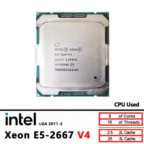 Intel Xeon E5 2667 V4 Used 2667V4 3.2GHz 8-Core 16-Thread CPU Processor L3=25M 135W LGA 2011-3