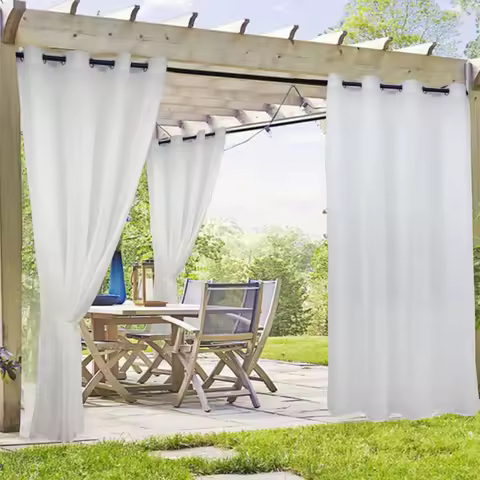 White Solid Color Outdoor Waterproof Perforated Curtains, Outdoor Pavilion Shading Style 1pc