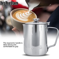 HSHELAN Coffee Frothing Pitcher, Handle Design With Lid Milk Frothing Pitcher, Latte Coffee Art Silv
