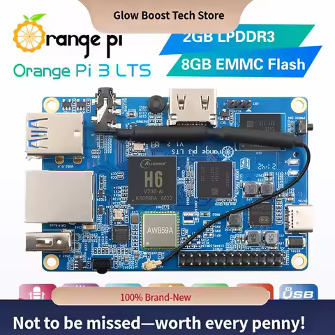 Glow Orange Pi 3 LTS 2G8G+5V3A US Type-C Power Supply, with+WIFI+BT5.0,Open Source Board,Run Android