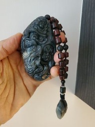 🔴實價！和田玉青花「鍾馗捉鬼」手把件/小擺設