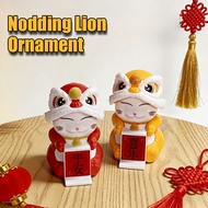 Solar-Powered Nodding Lion Dance Figurine China-Chic Feng Shui Mascot CNY Gift for Car Home Office D