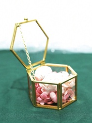 1個簡約六角形透明金色設計戒指盒——理想的首飾存儲和展示之地——生日和婚禮的完美禮物