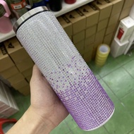 แก้วเพชร แก้วสแตนแลสเก็บความเย็น + หลอดสแตนเลสสีเงิน พร้อมกล่องสวยหรู บุกันกระแทกอย่างดี ขนาด 600Ml