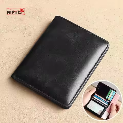 Fashion Leather Men's Wallet RFID Slim Short Wallet Card Holder Men