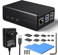 Miuzei Aluminium Case with 5.1 V 5 A 27 W GaN Power Supply for Raspberry Pi 5 4 GB and 8 GB: Metal H