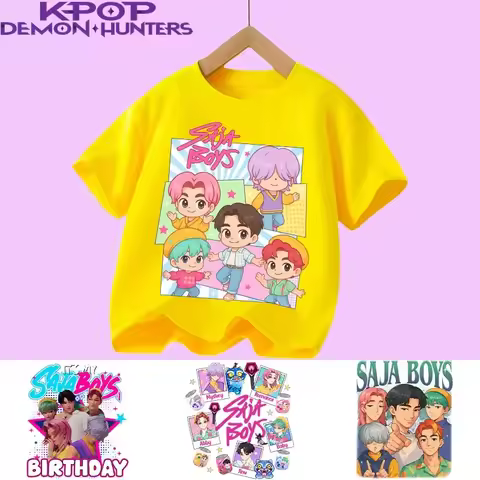 K-pop Demon Hunter cartoon T-shirt, summer cotton T-shirt, Saja children's set, gift, baby and child