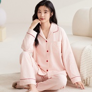 Pure Cotton Pajamas Women Long-Sleeved Women's Cotton Simple Homewear Set Comfortable Pajamas