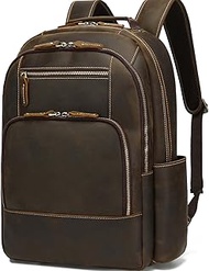 Full Grain Genuine Leather Backpack for Men, 16" Laptop Rucksack Backpack for Travel Business 32L -