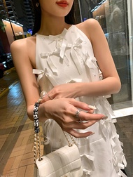 RYRYSTYLE Heavy Industry Light Luxury Design Womens Bow Tie Letter Hot Diamond Dress Small Sleeveles