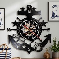 Vintage Nautical Steering Wheel Vinyl Record Wall Clock Yachting Sea Sailing Boat Anchor Telescope W