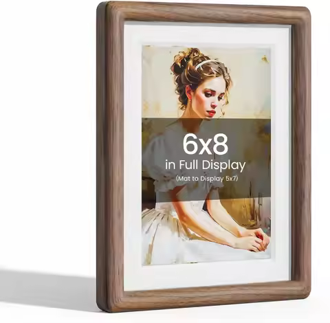 6x8 Picture Frame Natural Walnut Wood From CA-USA with Real Tempered Glass, Handcrafted 8 x 6 Photo 