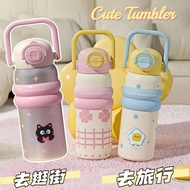 600ml Cute Tumbler Stainless Steel Thermos 316 Vacuum Flask with Straw Portable Double Drink Thermal