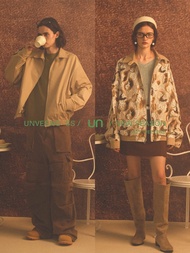 Unvesno(UN)【雙面穿】斜紋+燒花蕾絲翻領防風靈頓夾克外套