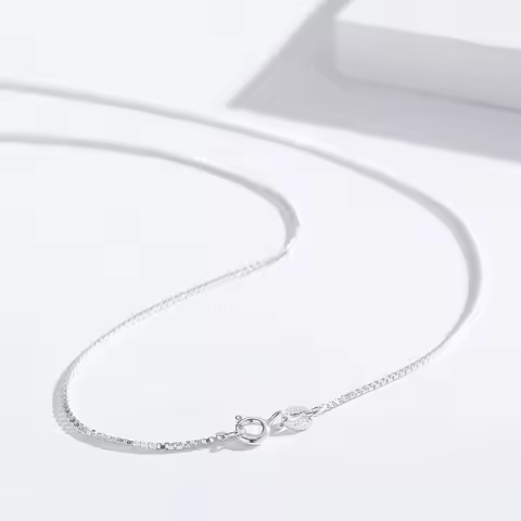35cm-80cm 1mm Thin Pure Solid 925 Sterling Silver Box Chain Necklace Women Men Girls Jewelry Short t