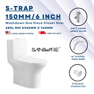 SANIWARE One Piece 6 INCH 150mm S-Trap Rimless Washdown WC Water Closet Toilet Bowl with PP Soft Clo