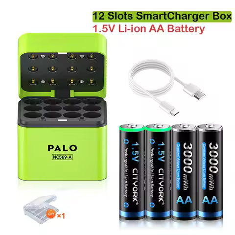 CITYORK 1.5V AA Rechargeable lithium-ion 3000mWh Battery With 12 Slot Intelligent Battery Charger, S
