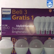 Led BULB PHILIPS Lamp Package 3 Free 1 14.5 WATT 14.5w MULTIPACK E27