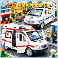 1:32 Mini Alloy Car Model Police Car Ambulance with Sound and Light Kids Toys mainan budak lelaki