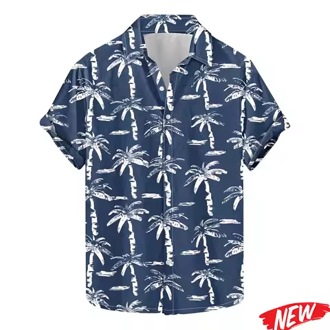Tropical Tree Graphic Hawaiian Shirts 3d Printed Plants Leaf Short Sleeve Lapel Shirt Unisex Fashion