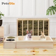 PETSOLA Bunny Hay Feeder Stand Wooden Food Holder Cage Box for Guinea Pig Rabbit Pet Supplies Easy C