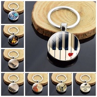 Musical Instrument Piano Guitar Clarinet Flute Music Double Face Glass Cabochon Keychain Music Note 