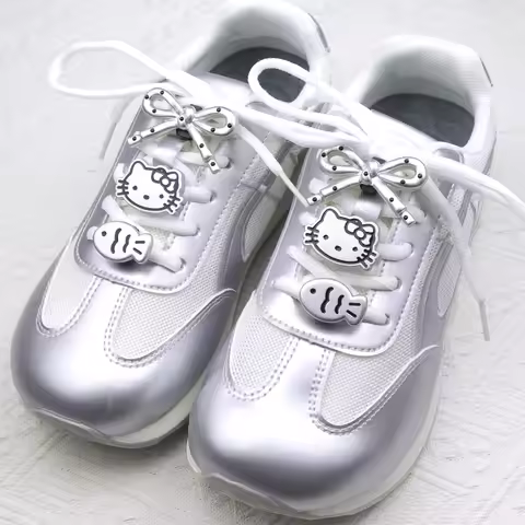 Silvery Hello Kitty Shoe laces Charms for Sneakers Classic Polk Dot Bow Shoes Accessories Buckle Gir