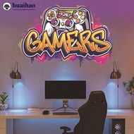 HUAIHAO Larger 3D Broken Wall Hole Game Poster Gamer Gamepad Vinyl Mural Stickers Kids Bedroom Gamin