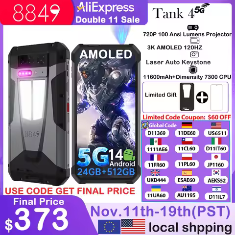 8849 Tank 4 Unihertz Rugged Smartphone With Projector 720P 100 Lumen 6.78'' AMOLED 512G 11600mAh And