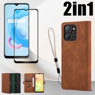 2 in 1 Luxury Flip Leather Phone Case For Realme 10 10T 9i 5G with Ceramic Film and Adjustable Mobil