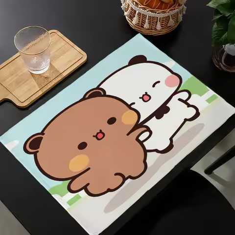 2Pc Bubu Dudu Cute Cartoon Bear Print Linen Dining Table Mats Alphabet Kitchen Placemat 30X40cm Coas