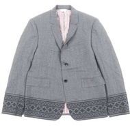 成色極佳 ▼ THOM BROWNE ブラウン 100%羊毛 Ortega 圖案單排扣修身西裝外套，灰色，3碼，日本製造，正品，男士