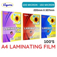 [ 100-150 MICRON ] A4/F4 LIYOU LAMINATING FILM 100 MIC / 125 MIC / 150 MIC / PLASTIK LAMINATE A4/F4