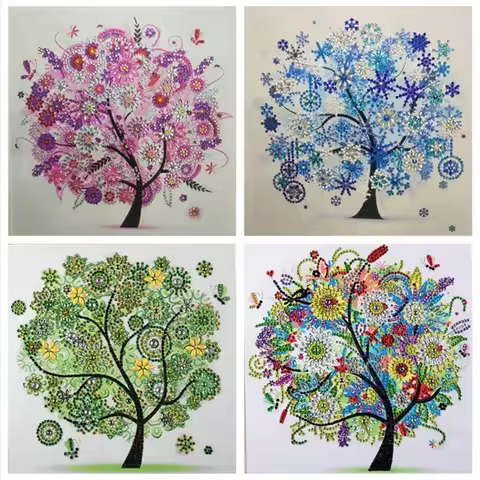 Diamond Embroidery Four Seasons Trees Picture Special Shaped Diamond Painting Needlework Rhinestone