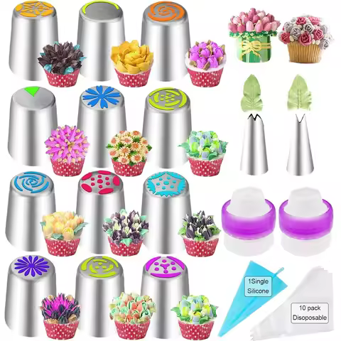 27 Russian Tulip Cream Icing Tip Stainless Steel Nozzle Set Candy Decoration Tool for Cupcakes Cooki