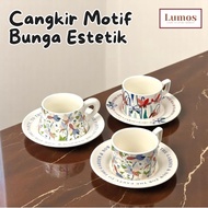 LUMOS Ceramic Aesthetic Mug Cup 260ml Coffee Tea Beautiful Flower Plate Unique Aesthetic Minimalist 
