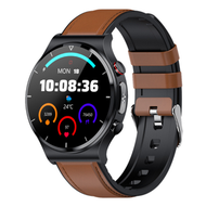 全城熱賣 - E88智慧手錶無線充體溫心電圖血壓血氧心率健康監測計步手環（棕皮）