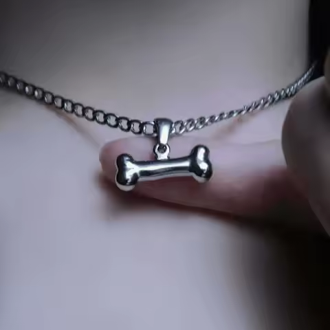 Handmade Silver 3D Bone Necklace Dog Bone Motif Necklace Lover