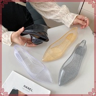 Young Pointed Jelly Shoes for Women Crystal Transparent PVC Shoes Flats Topsider Shoes for Ladies
