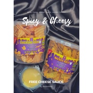 FREE CHEESE SAUCE Kerepek Tortilla/Nachos & Singkong chips spicy balado with cheese sauce 170gram ny